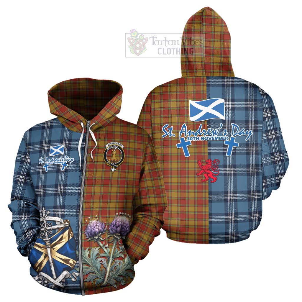 Tartan Vibes Clothing Scrymgeour Tartan Hoodie Happy St. Andrew's Day Half Tartan Style