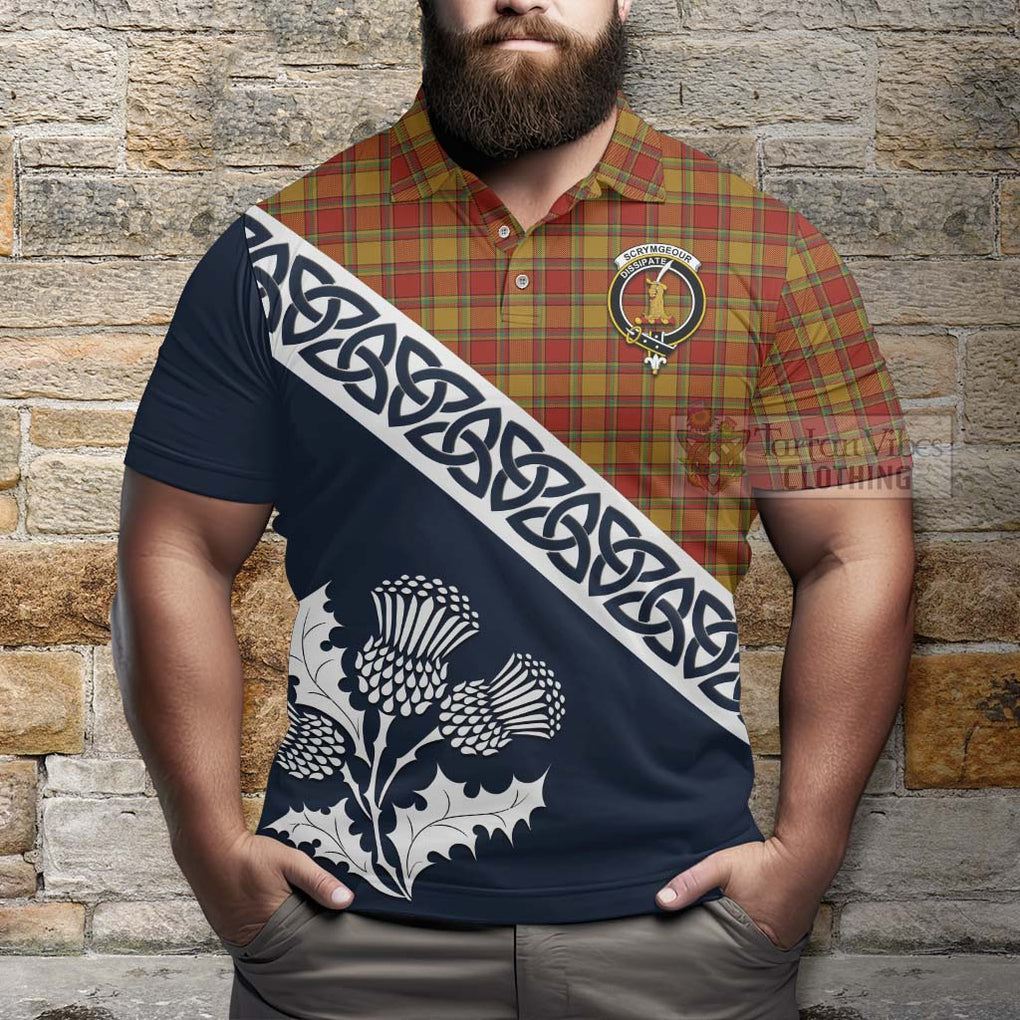 Scrymgeour Tartan Polo Shirt Featuring Thistle and Scotland Map