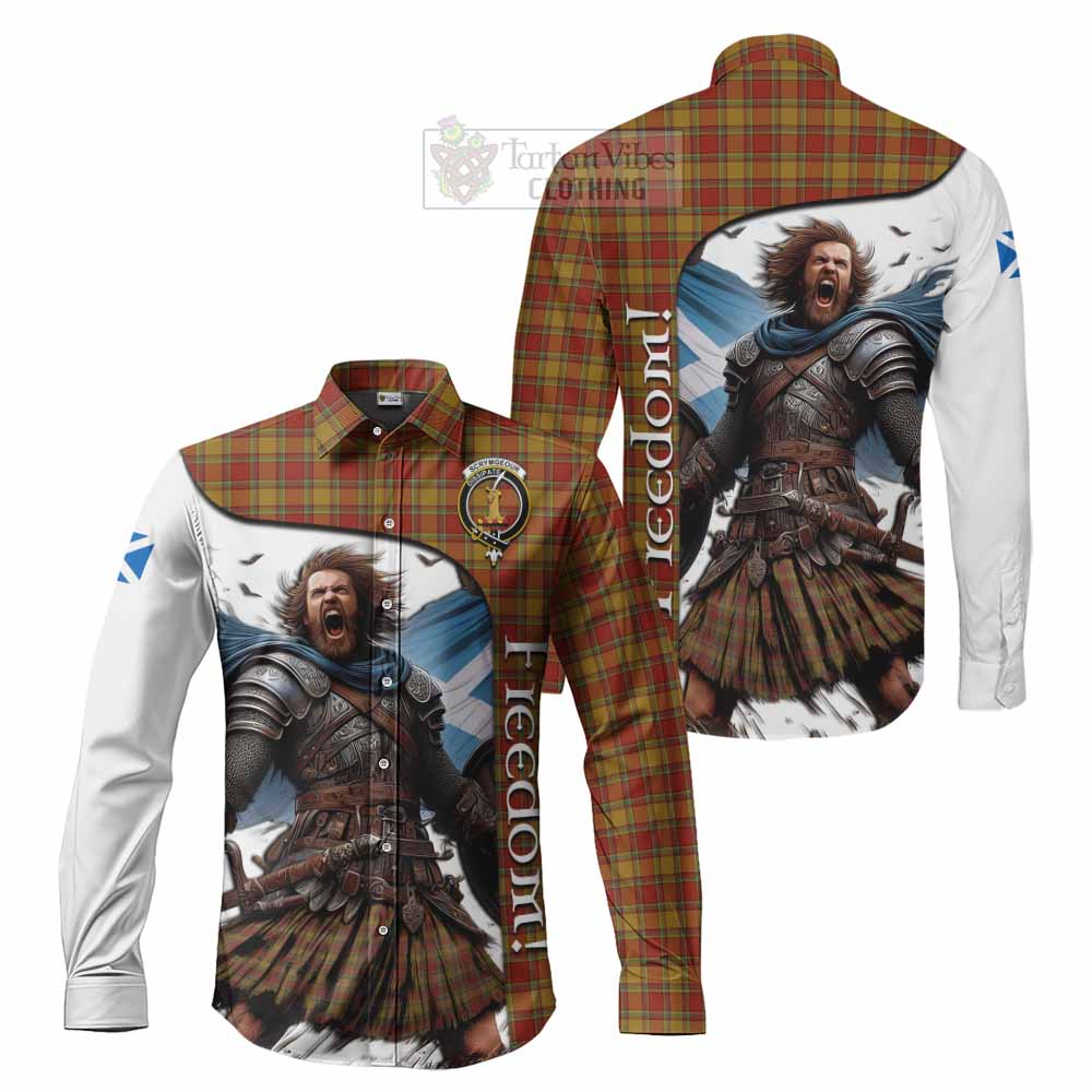 Tartan Vibes Clothing Scrymgeour Crest Tartan Long Sleeve Button Shirt Inspired by the Freedom of Scottish Warrior