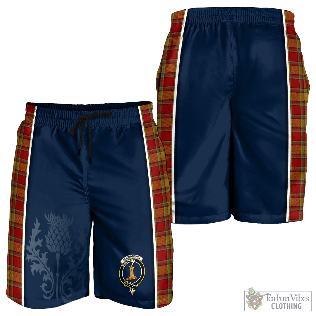 Tartan Vibes Clothing Scrymgeour Tartan Men's Shorts with Family Crest and Scottish Thistle Vibes Sport Style