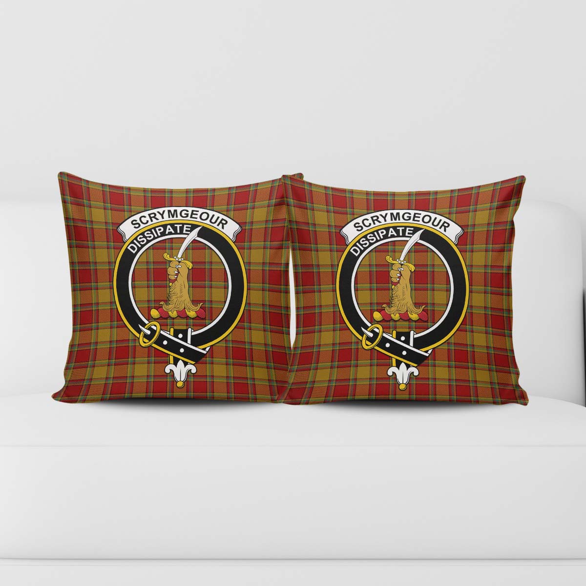 Scrymgeour Tartan Pillow Cover with Family Crest - Tartanvibesclothing