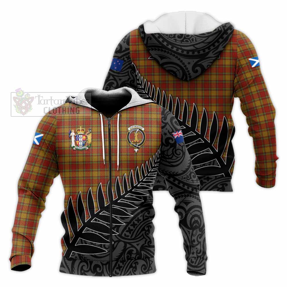 Tartan Vibes Clothing Scrymgeour Crest Tartan Knitted Hoodie with New Zealand Silver Fern Half Style