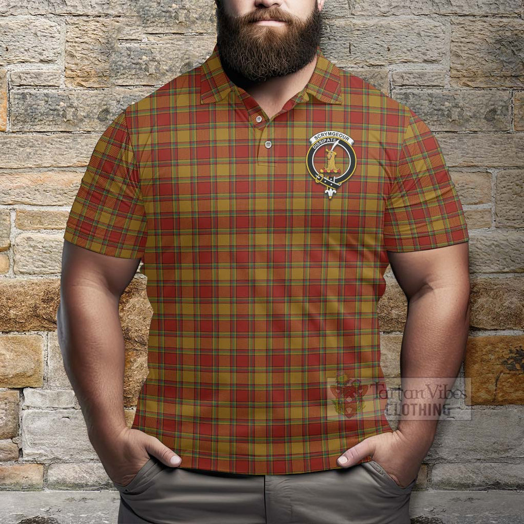 Tartan Vibes Clothing Scrymgeour Tartan Polo Shirt with Family Crest and Bearded Skull Holding Bottles of Whiskey