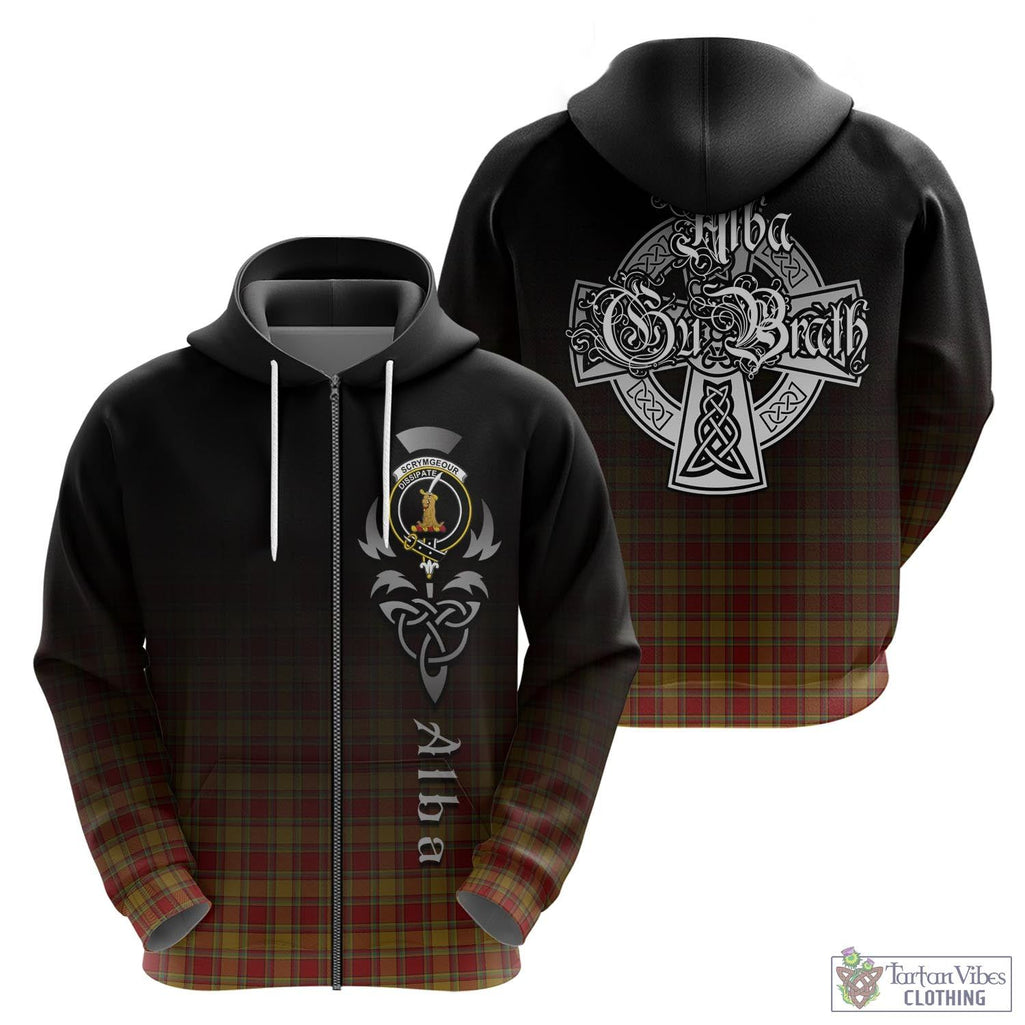 Tartan Vibes Clothing Scrymgeour Tartan Hoodie Featuring Alba Gu Brath Family Crest Celtic Inspired