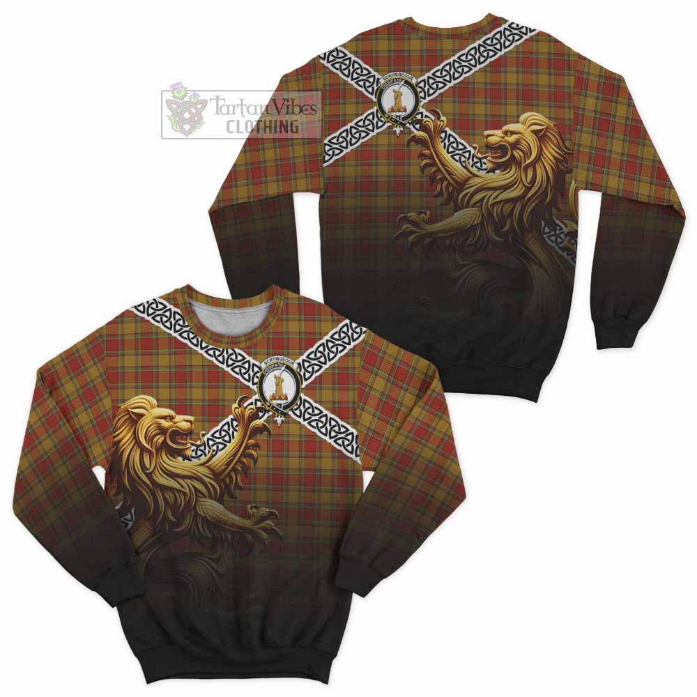 Scrymgeour Crest Tartan Sweatshirt with Golden Lion Emblem Celtic Style - Tartan Vibes Clothing