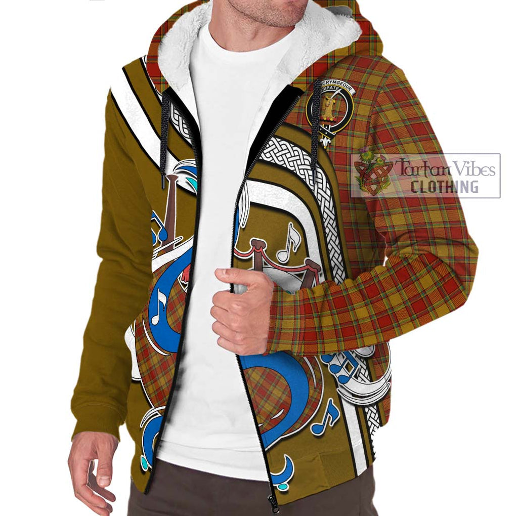 Scrymgeour Tartan Sherpa Hoodie with Epic Bagpipe Style Unisex - Tartanvibesclothing Shop