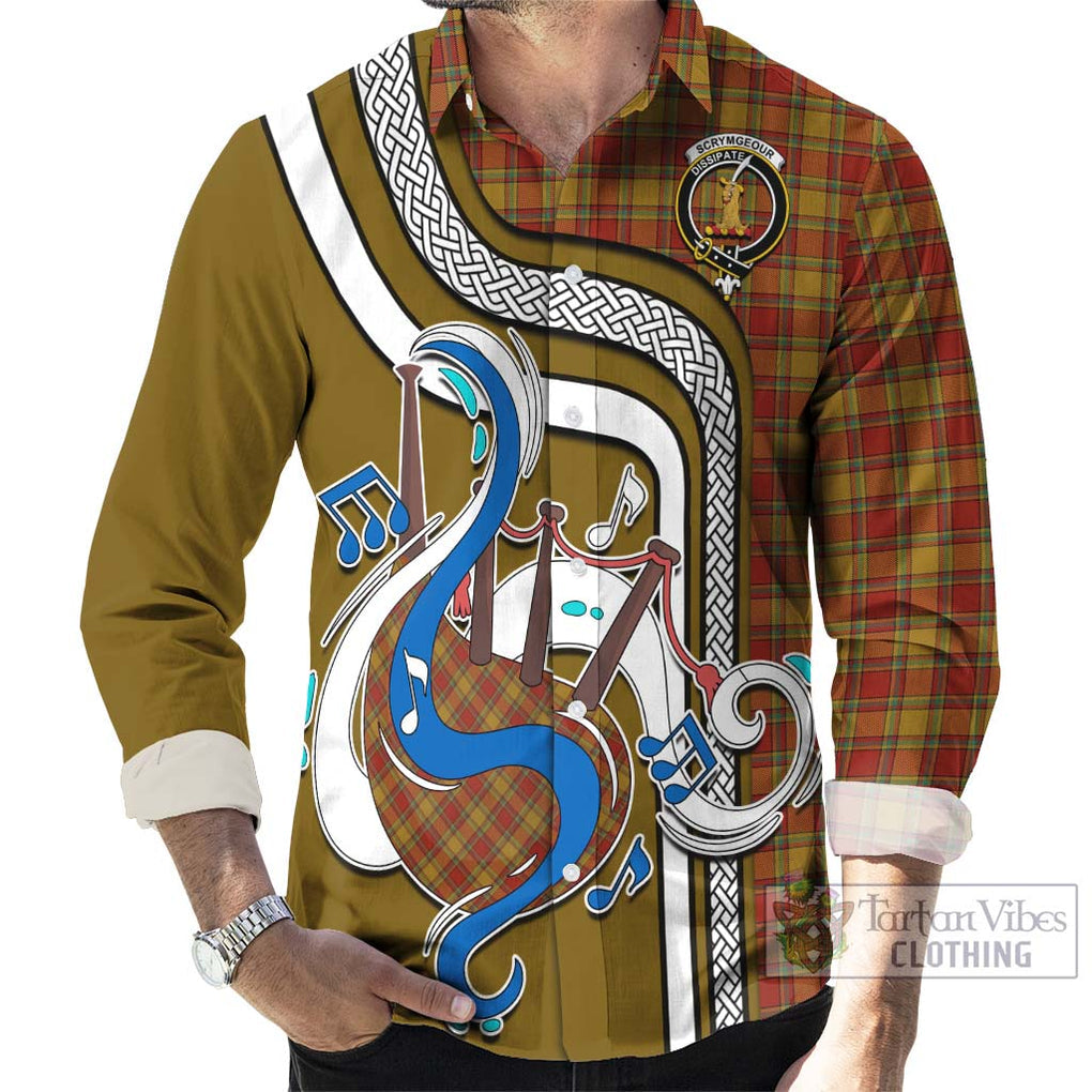 Scrymgeour Tartan Long Sleeve Button Shirt with Epic Bagpipe Style - Tartanvibesclothing Shop