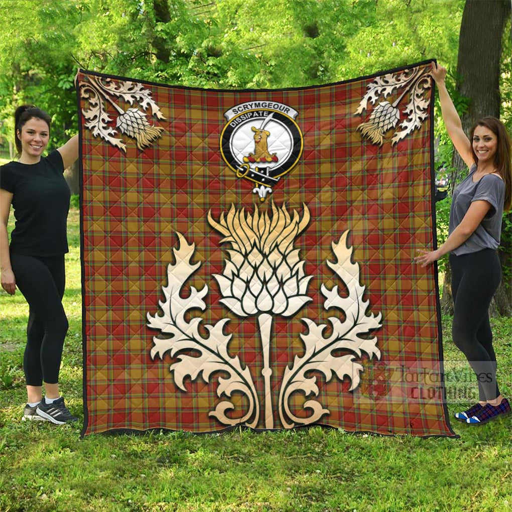 Tartan Vibes Clothing Scrymgeour Tartan Quilt with Family Crest and Golden Thistle Style