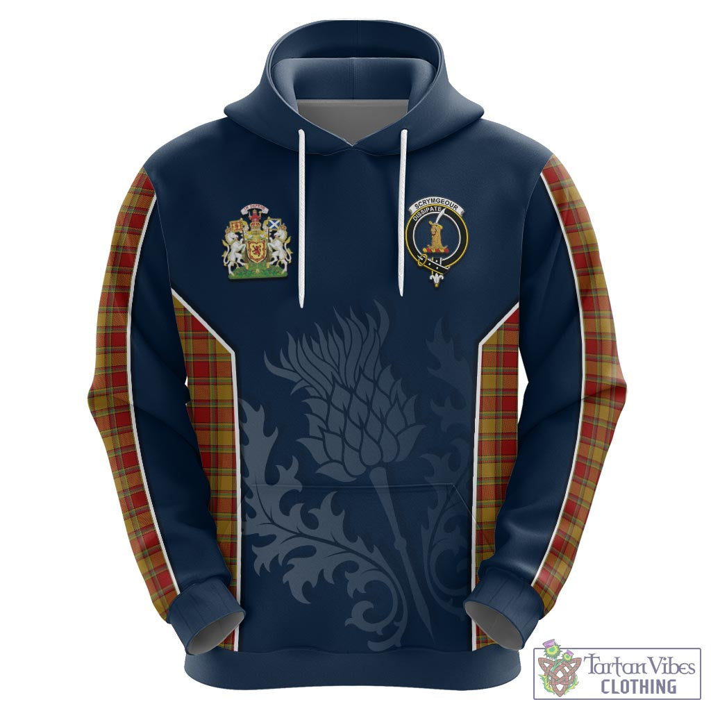 Tartan Vibes Clothing Scrymgeour Tartan Hoodie with Family Crest and Scottish Thistle Vibes Sport Style