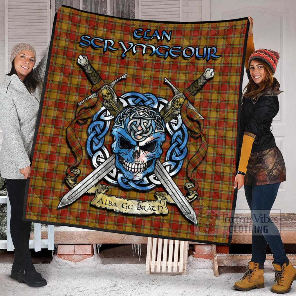 Tartan Vibes Clothing Scrymgeour Tartan Quilt with Celtic Skull Alba Gu Brath Style