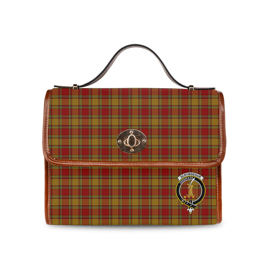 scrymgeour-tartan-leather-strap-waterproof-canvas-bag-with-family-crest