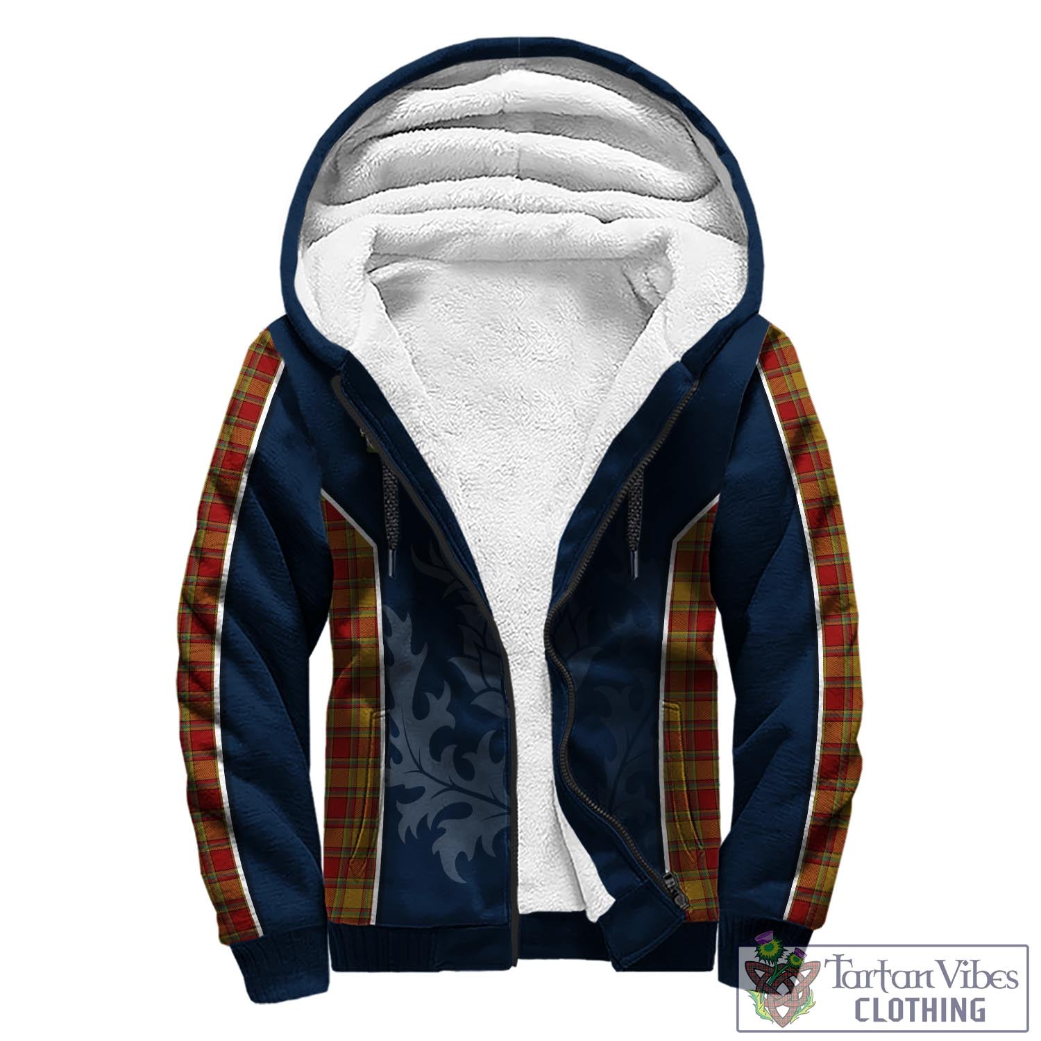 Tartan Vibes Clothing Scrymgeour Tartan Sherpa Hoodie with Family Crest and Scottish Thistle Vibes Sport Style