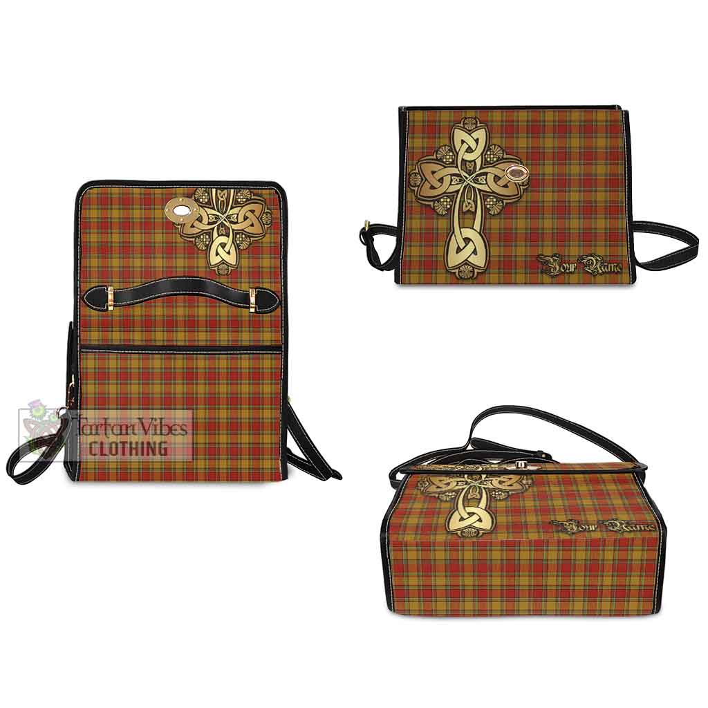 Tartan Vibes Clothing Scrymgeour Tartan Waterproof Canvas Bag Golden Thistle Celtic Cross Style