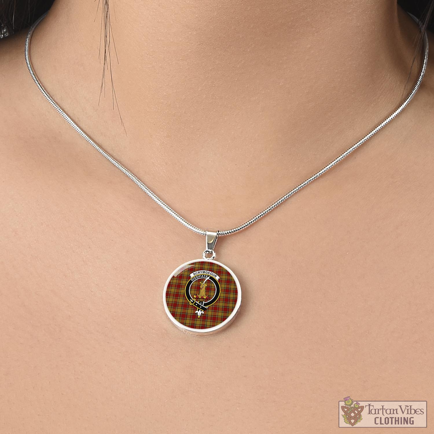 Tartan Vibes Clothing Scrymgeour Tartan Circle Necklace with Family Crest