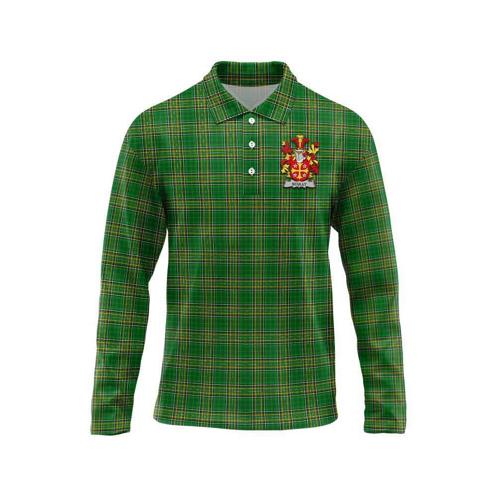 Scully Irish Clan Tartan Long Sleeve Polo Shirt with Coat of Arms Unisex - Tartan Vibes Clothing
