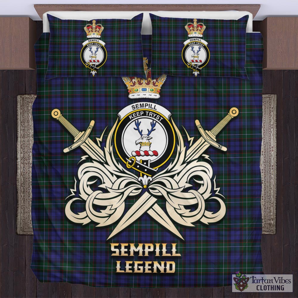 Tartan Vibes Clothing Sempill Tartan Bedding Set with Clan Crest and the Golden Sword of Courageous Legacy