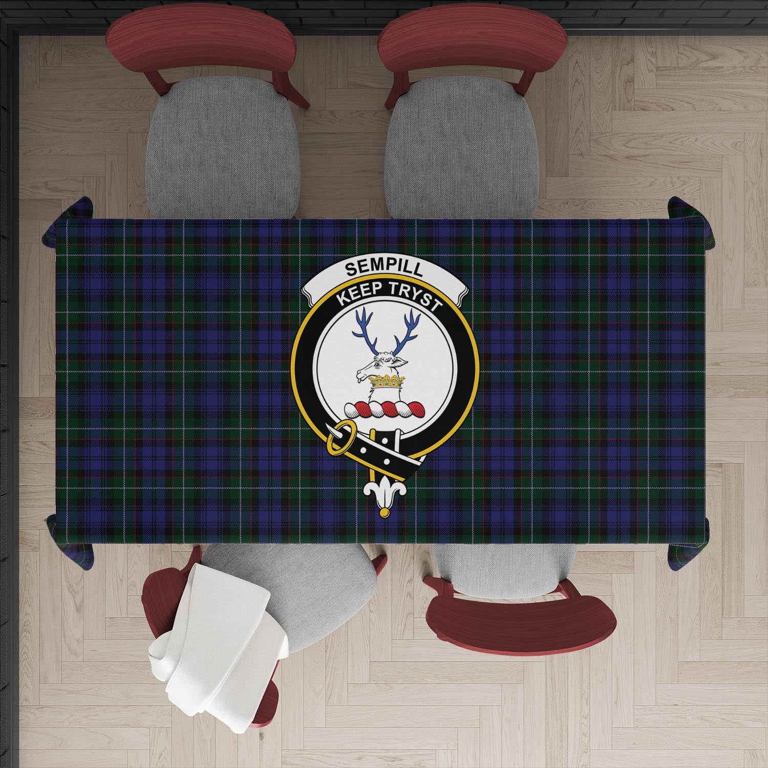 Sempill (Semple) Tartan Tablecloth with Family Crest XL 57.1"x70.9"(145x180cm) - Tartan Vibes Clothing