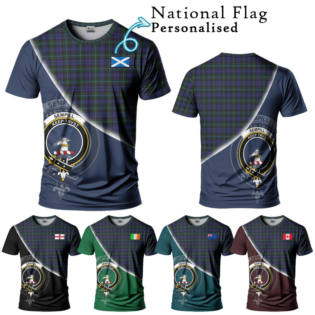 Sempill (Semple) Tartan T-Shirt with Personalised National Flag and Family Crest Half Style Kid's Shirt - Tartanvibesclothing Shop