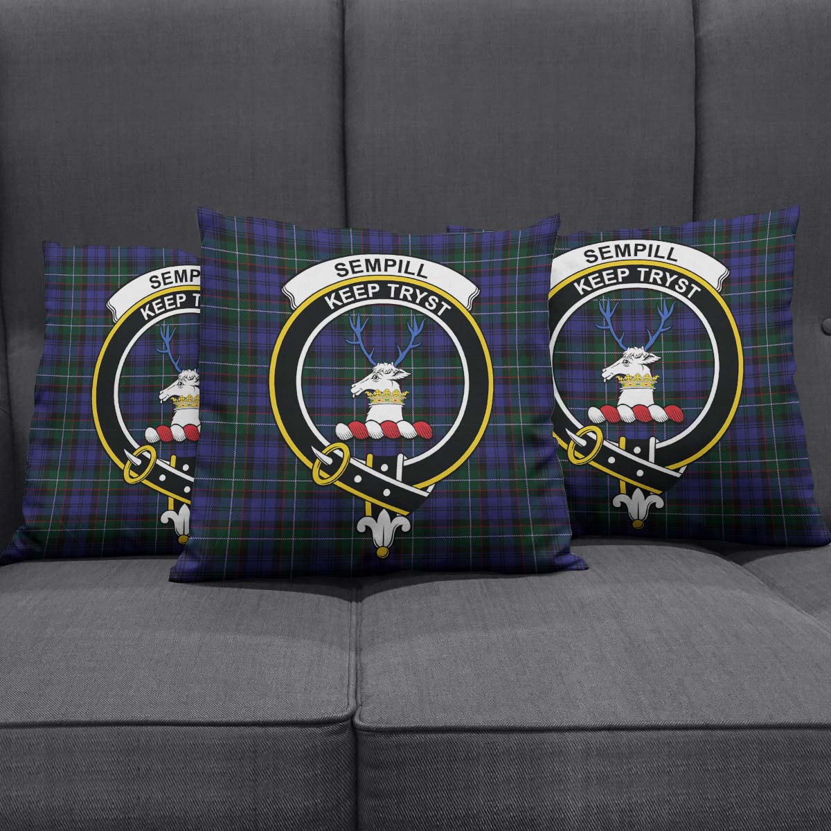 Sempill Tartan Pillow Cover with Family Crest Square Pillow Cover - Tartanvibesclothing