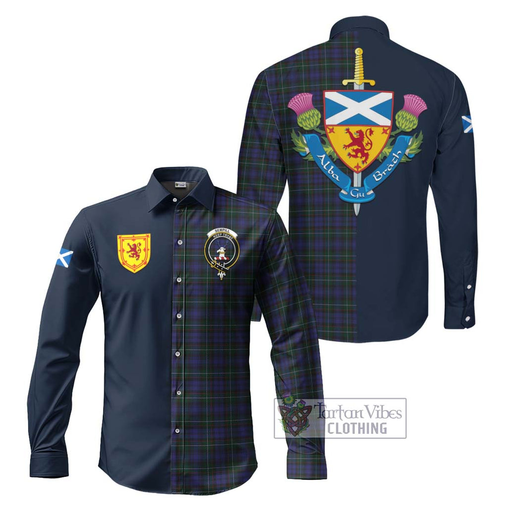 Sempill (Semple) Tartan Long Sleeve Button Shirt Alba with Scottish Lion Royal Arm Half Style Men's Shirt S - Tartan Vibes Clothing