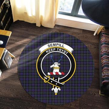 Sempill (Semple) Tartan Round Rug with Family Crest