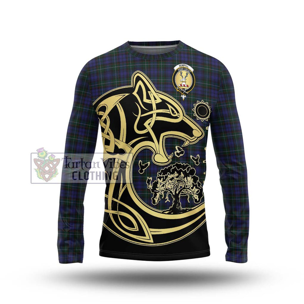 Sempill (Semple) Tartan Long Sleeve T-Shirt with Family Crest Celtic Wolf Style Unisex - Tartan Vibes Clothing