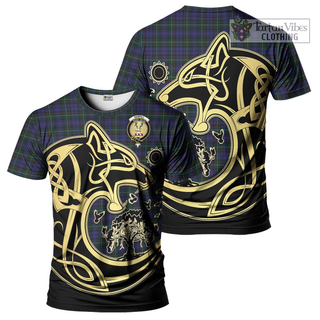 Sempill (Semple) Tartan T-Shirt with Family Crest Celtic Wolf Style Kid's Shirt - Tartan Vibes Clothing