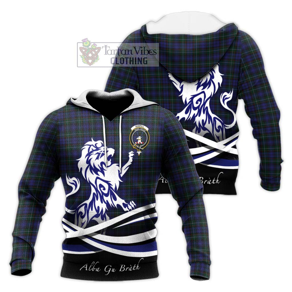 Sempill (Semple) Tartan Knitted Hoodie with Alba Gu Brath Regal Lion Emblem Unisex Knitted Pullover Hoodie - Tartanvibesclothing Shop