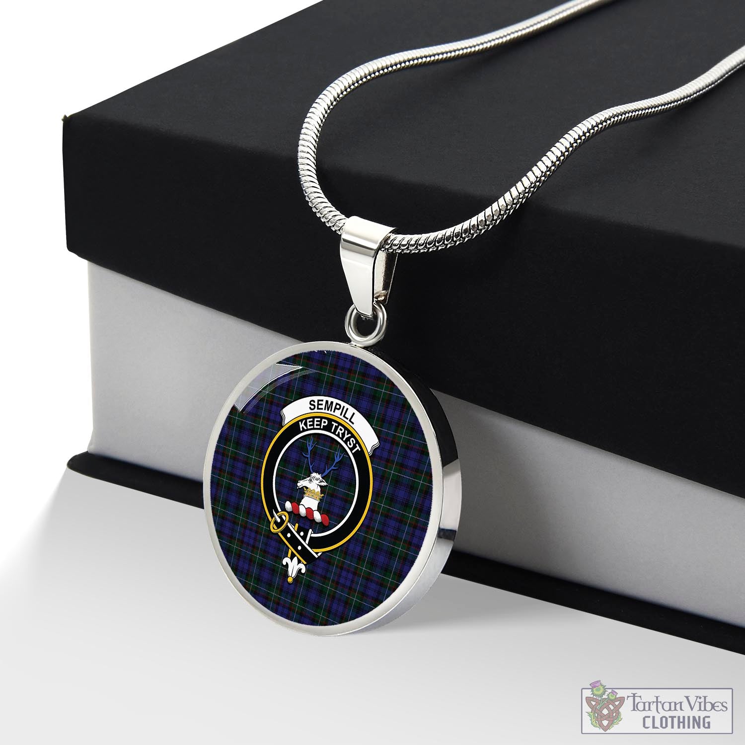 Tartan Vibes Clothing Sempill Tartan Circle Necklace with Family Crest