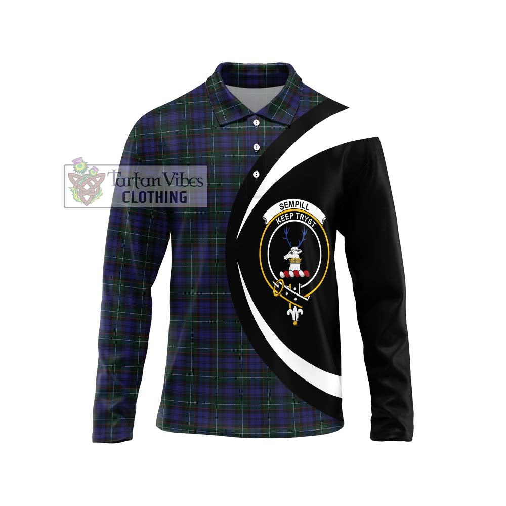 Sempill (Semple) Tartan Long Sleeve Polo Shirt with Family Crest Circle Style Unisex - Tartan Vibes Clothing