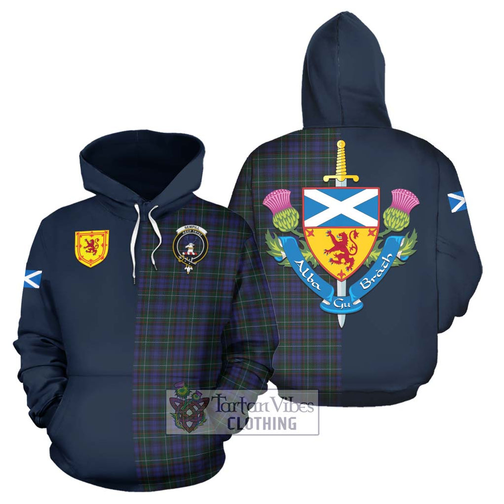 Tartan Vibes Clothing Sempill Tartan Hoodie with Scottish Lion Royal Arm Half Style