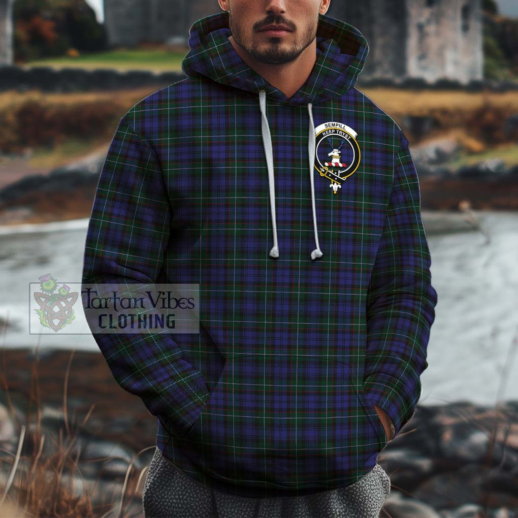 Sempill (Semple) Tartan Cotton Hoodie with Family Crest Pullover Hoodie XS - Tartan Vibes Clothing