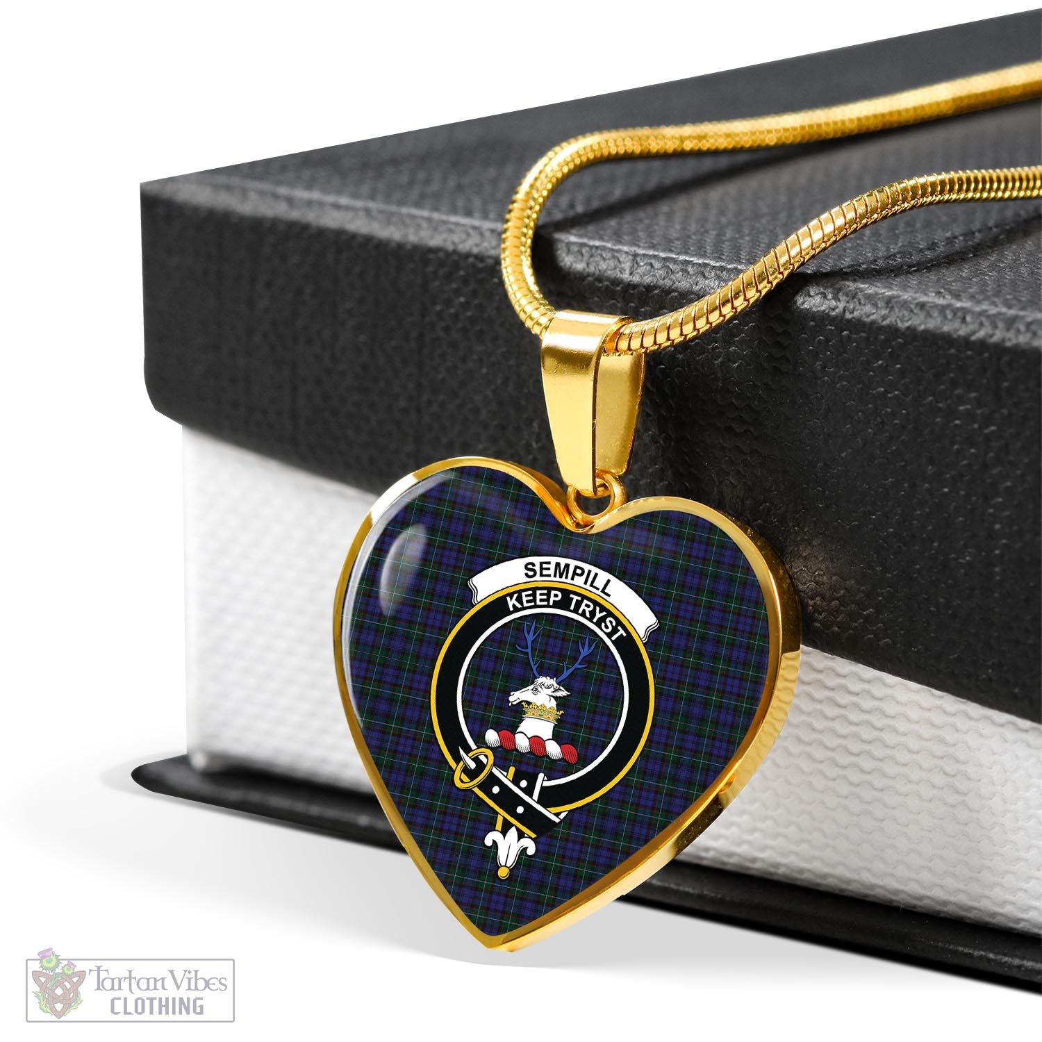 Tartan Vibes Clothing Sempill Tartan Heart Necklace with Family Crest