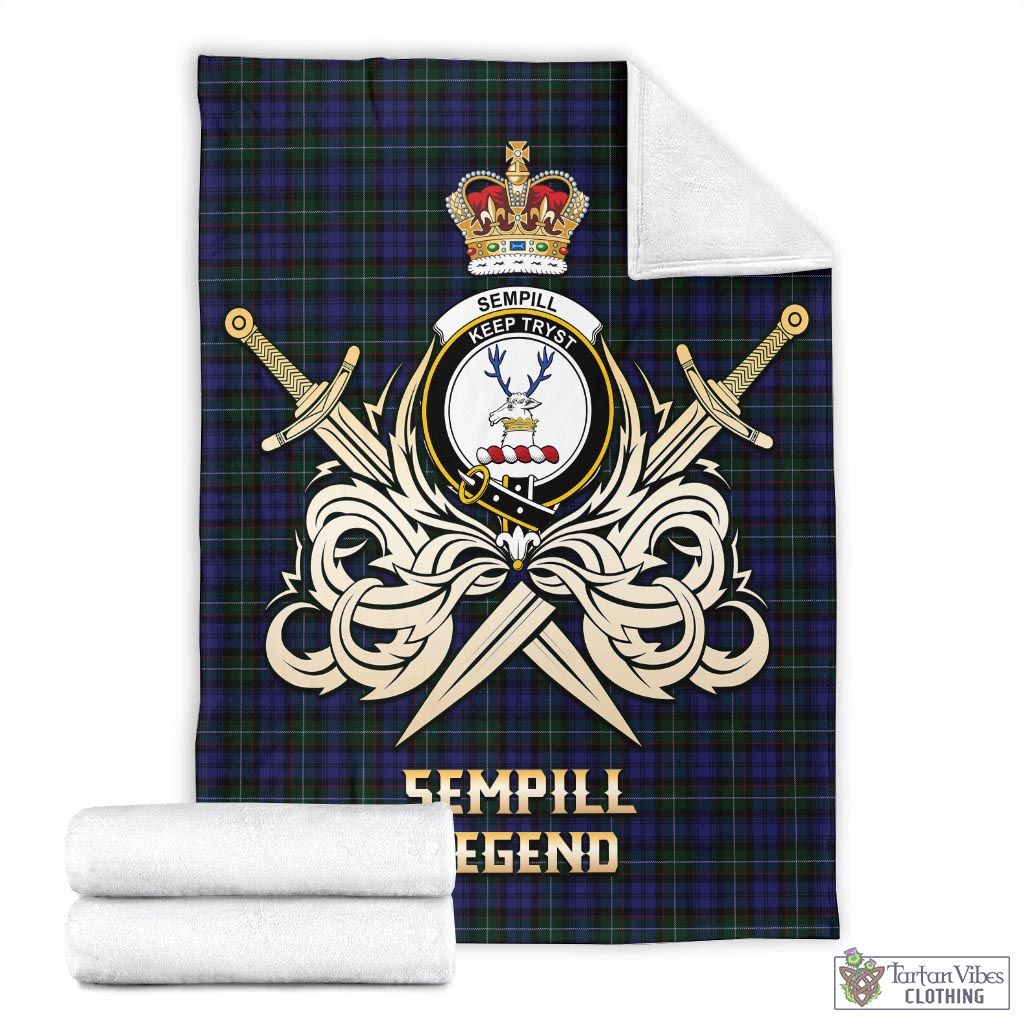 Tartan Vibes Clothing Sempill Tartan Blanket with Clan Crest and the Golden Sword of Courageous Legacy