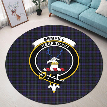 Sempill (Semple) Tartan Round Rug with Family Crest