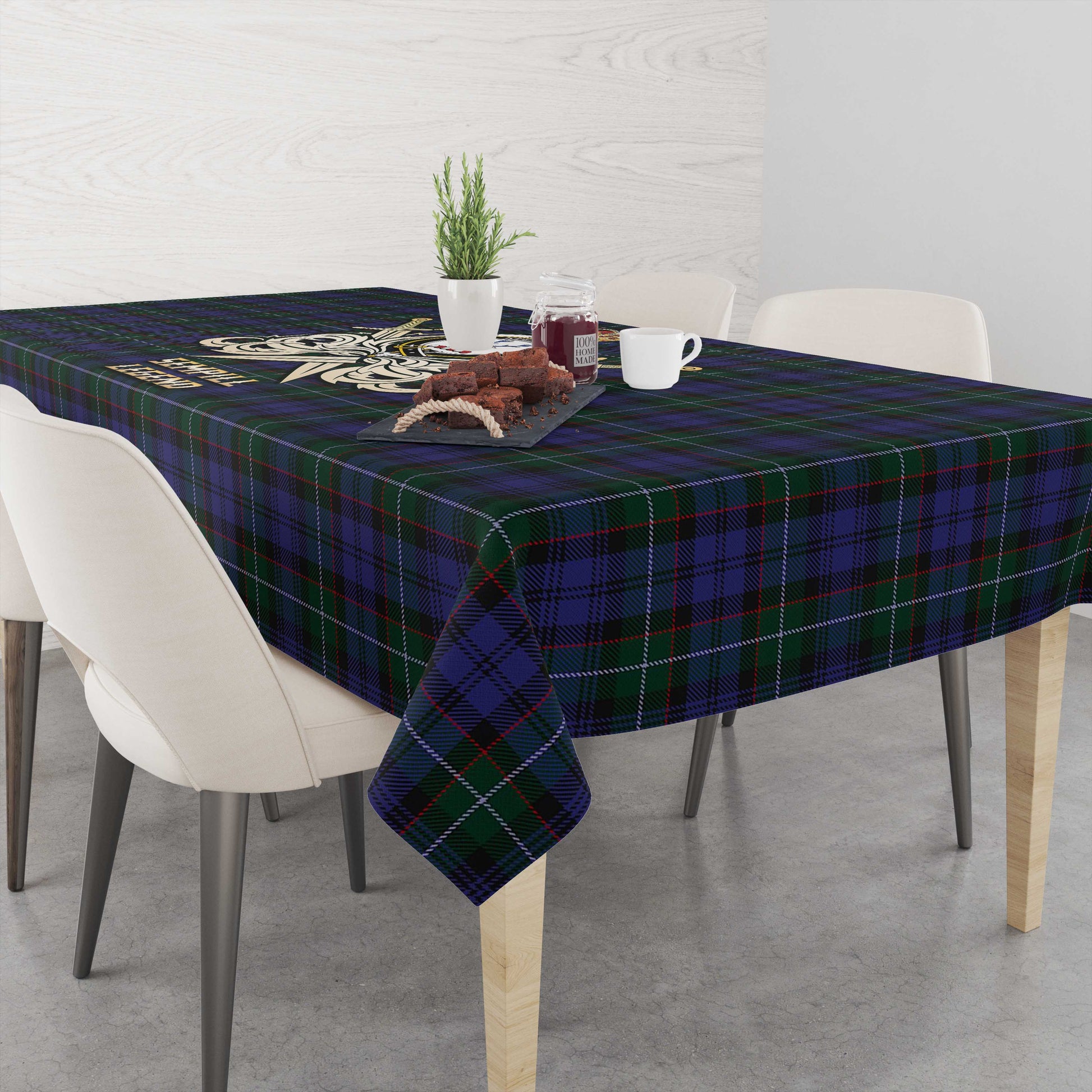 Tartan Vibes Clothing Sempill Tartan Tablecloth with Clan Crest and the Golden Sword of Courageous Legacy