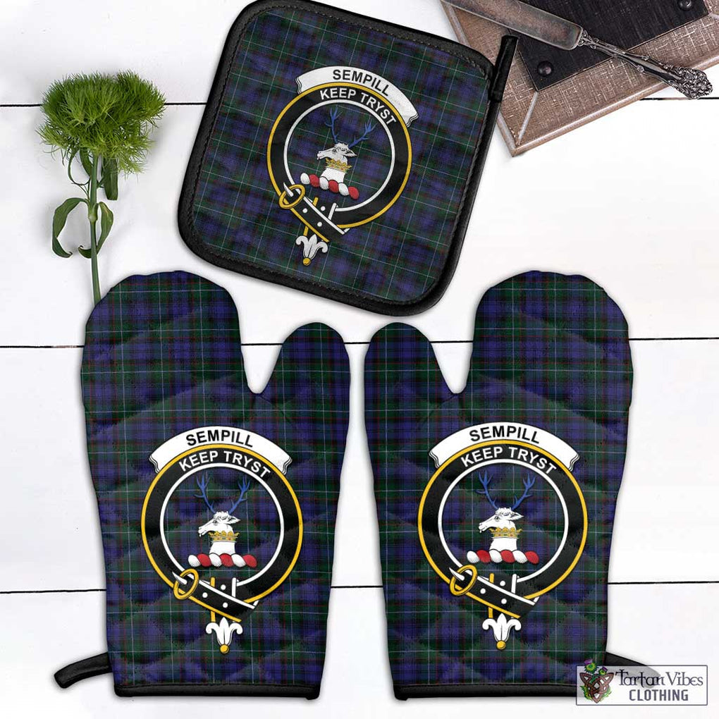Sempill (Semple) Tartan Combo Oven Mitt & Pot-Holder with Family Crest Black - Tartan Vibes Clothing