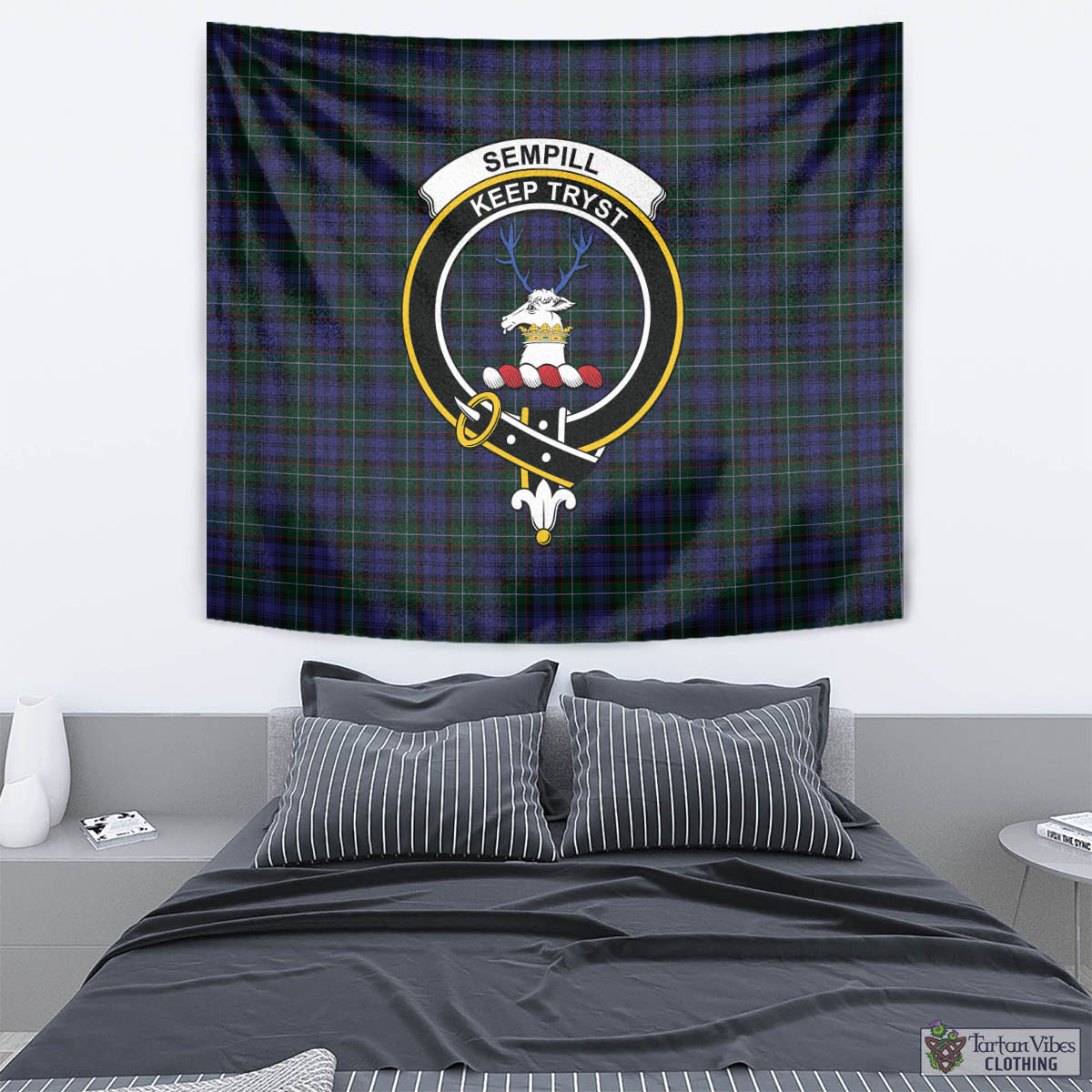 Tartan Vibes Clothing Sempill Tartan Tapestry Wall Hanging and Home Decor for Room with Family Crest