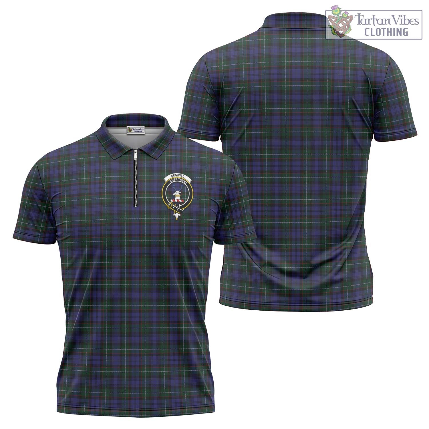 Tartan Vibes Clothing Sempill Tartan Zipper Polo Shirt with Family Crest