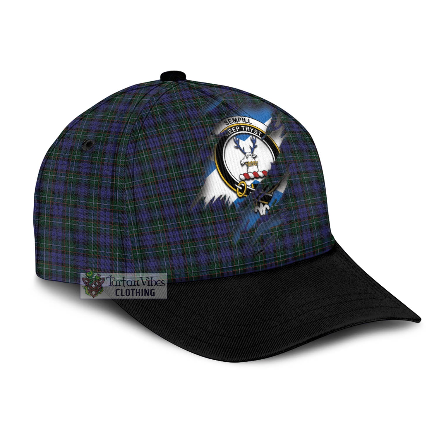 Tartan Vibes Clothing Sempill Tartan Classic Cap with Family Crest In Me Style