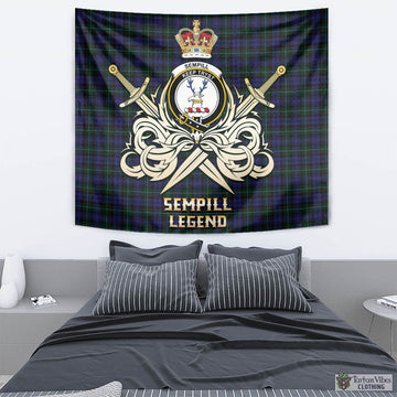 Sempill (Semple) Tartan Tapestry with Clan Crest and the Golden Sword of Courageous Legacy