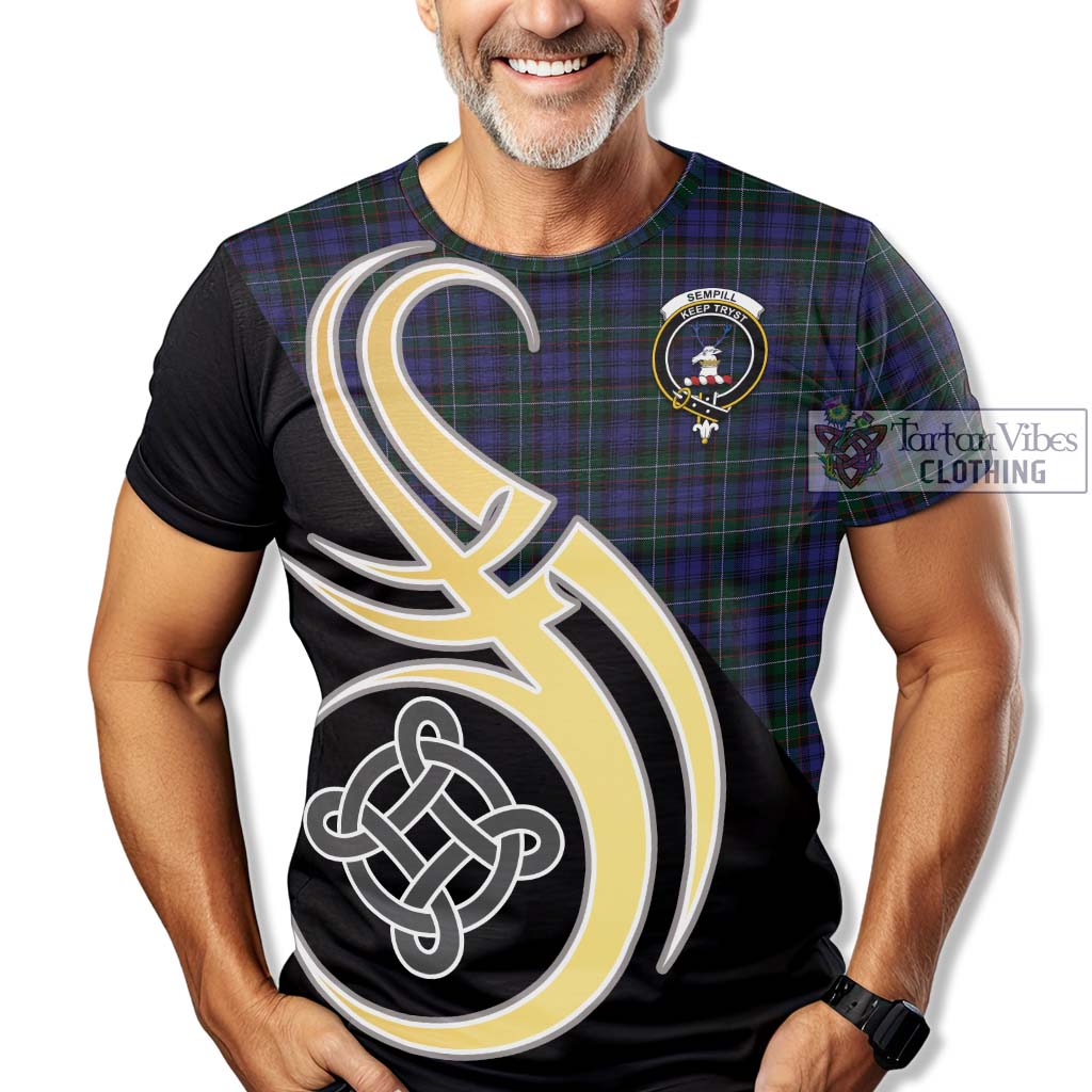 Tartan Vibes Clothing Sempill Tartan T-Shirt with Family Crest and Celtic Symbol Style