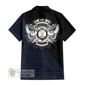 Sempill (Semple) Tartan Short Sleeve Button Shirt with Family Crest and Military Logo Style