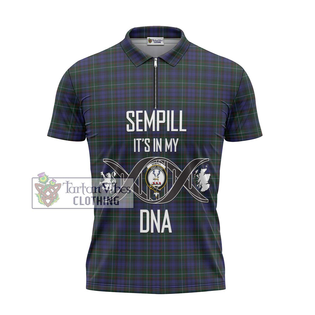 Sempill (Semple) Tartan Zipper Polo Shirt with Family Crest DNA In Me Style - Tartanvibesclothing Shop