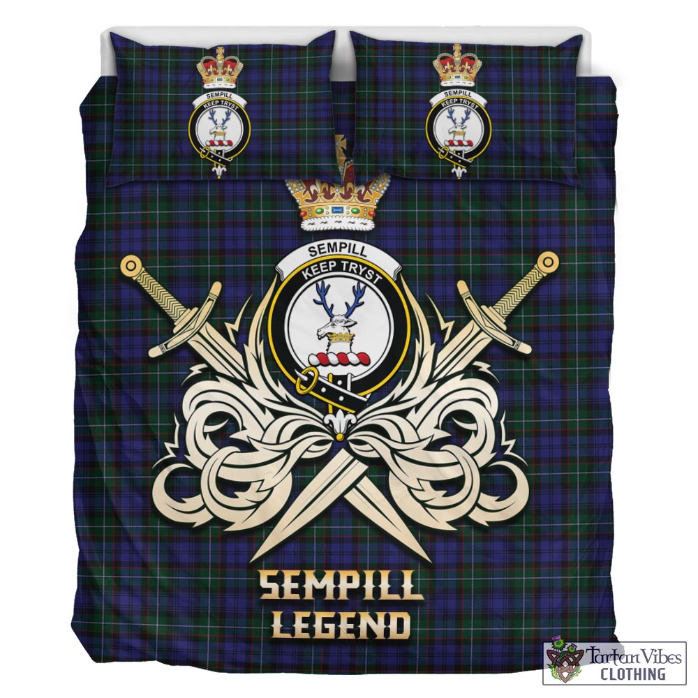 Tartan Vibes Clothing Sempill Tartan Bedding Set with Clan Crest and the Golden Sword of Courageous Legacy