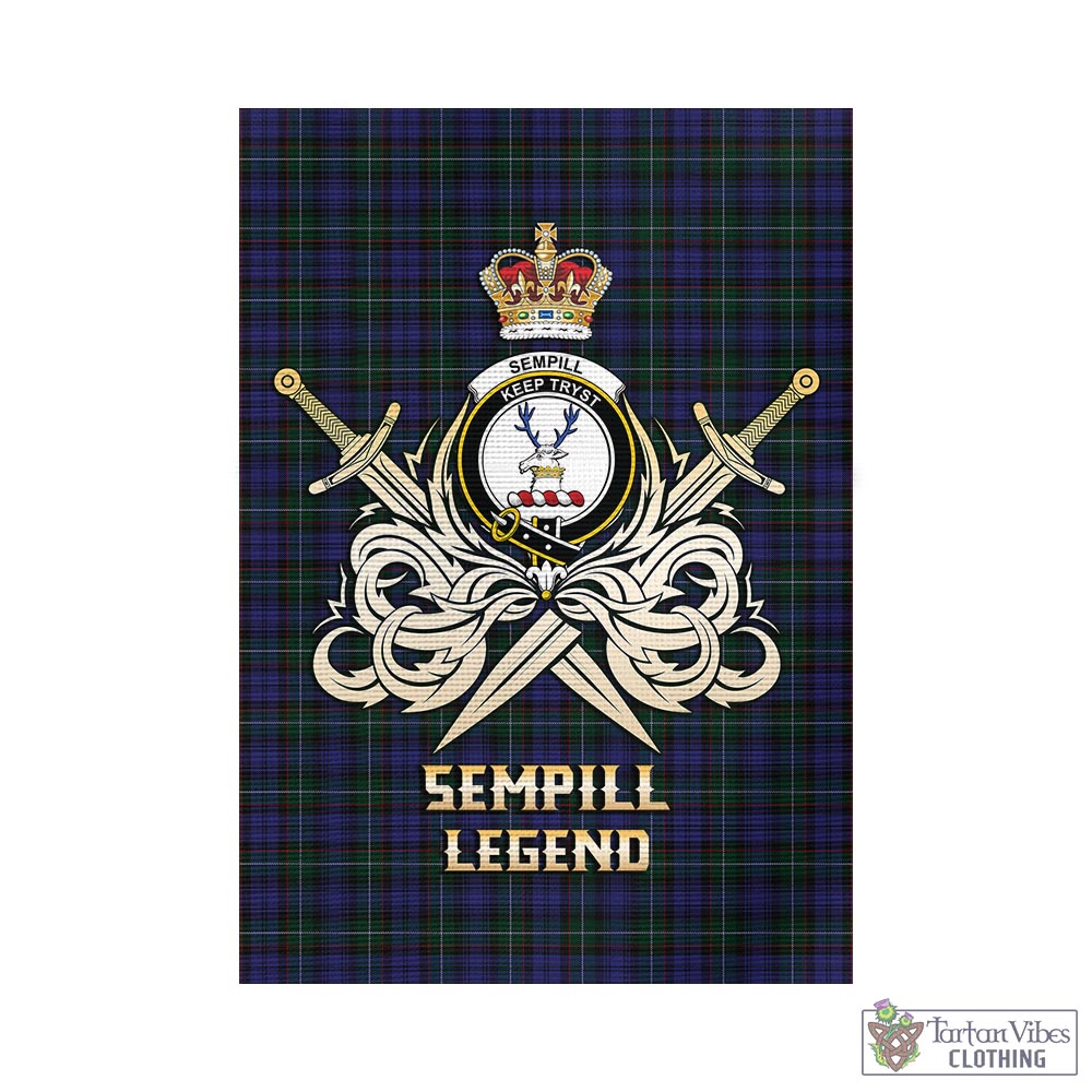 Tartan Vibes Clothing Sempill Tartan Flag with Clan Crest and the Golden Sword of Courageous Legacy