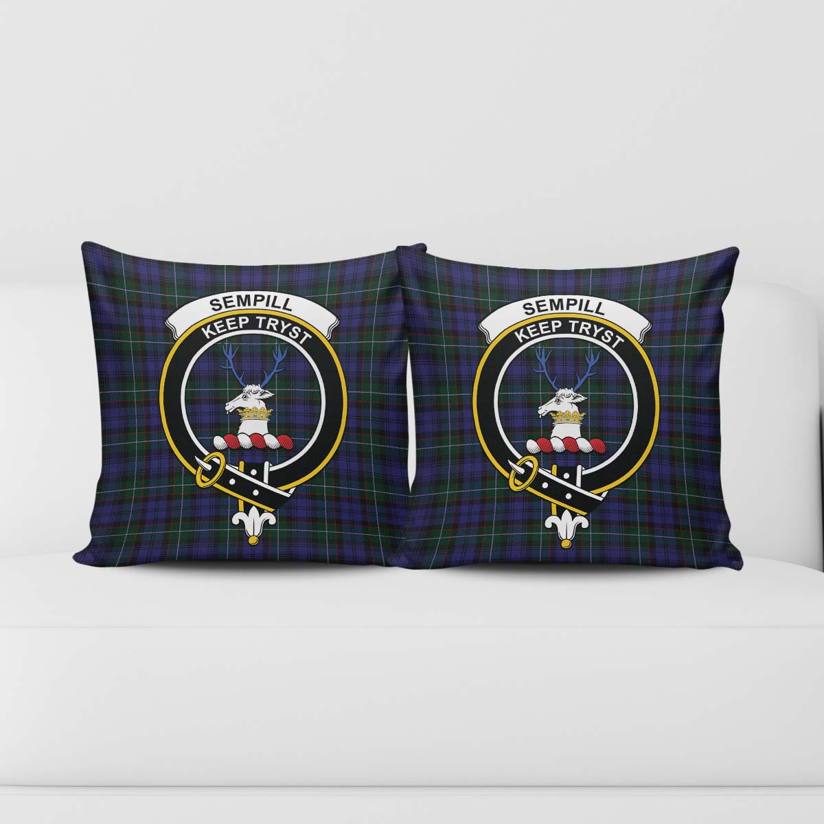 Sempill Tartan Pillow Cover with Family Crest - Tartanvibesclothing