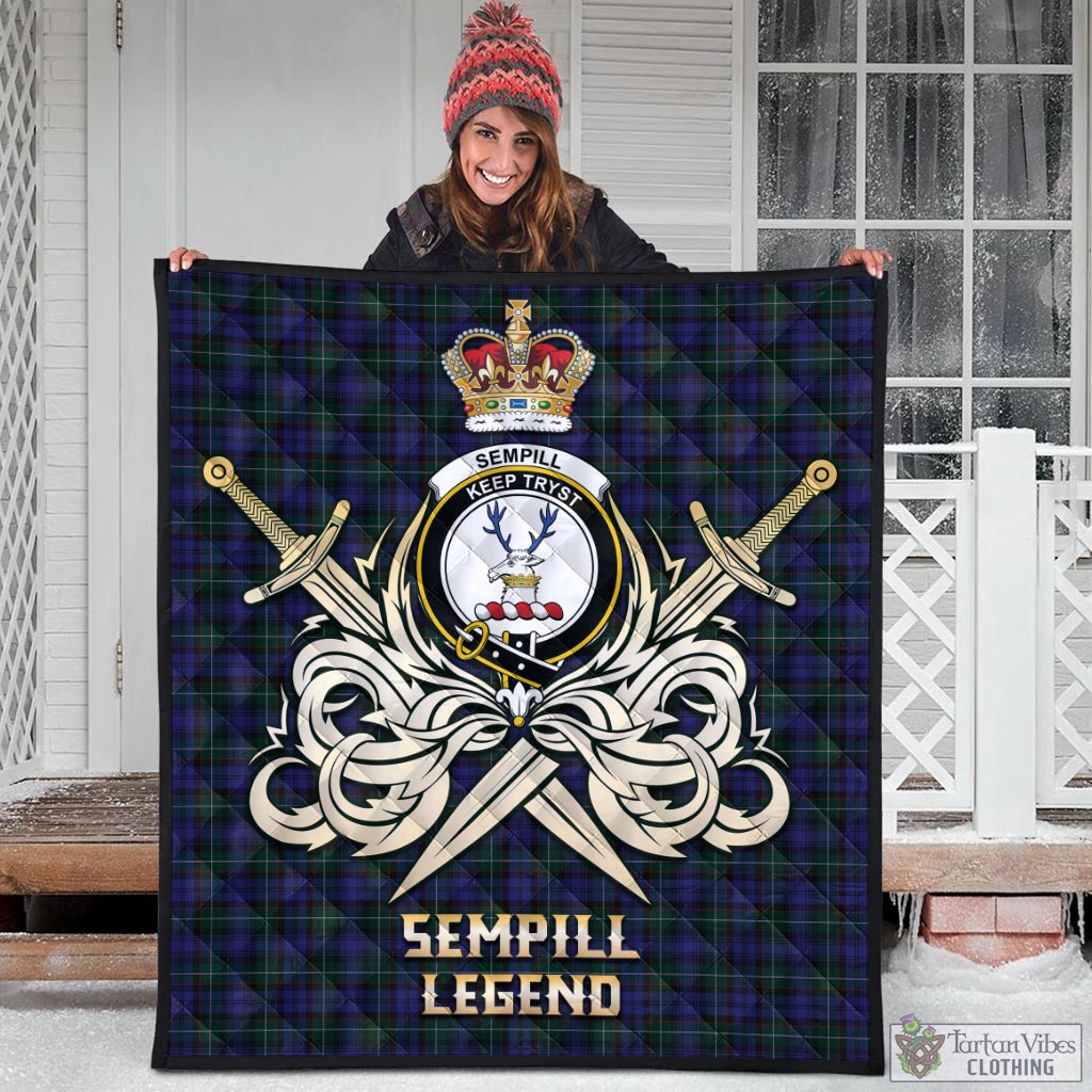 Tartan Vibes Clothing Sempill Tartan Quilt with Clan Crest and the Golden Sword of Courageous Legacy