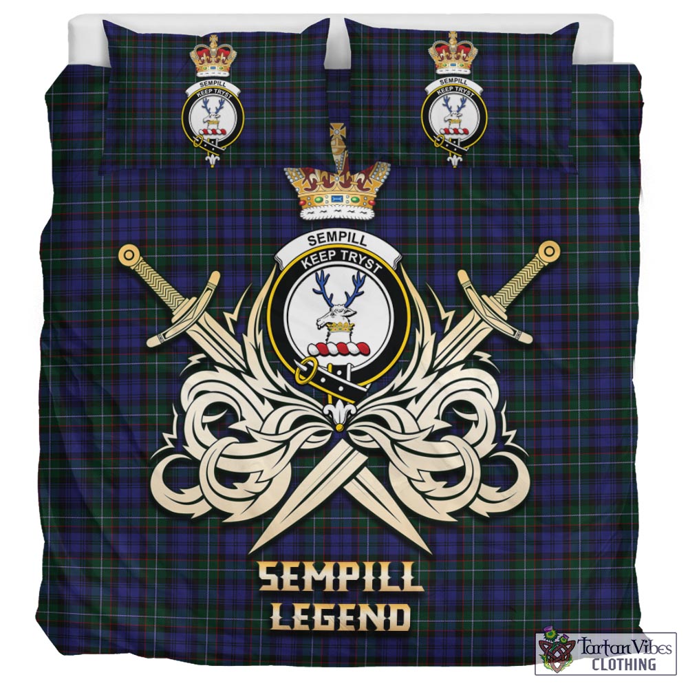 Tartan Vibes Clothing Sempill Tartan Bedding Set with Clan Crest and the Golden Sword of Courageous Legacy