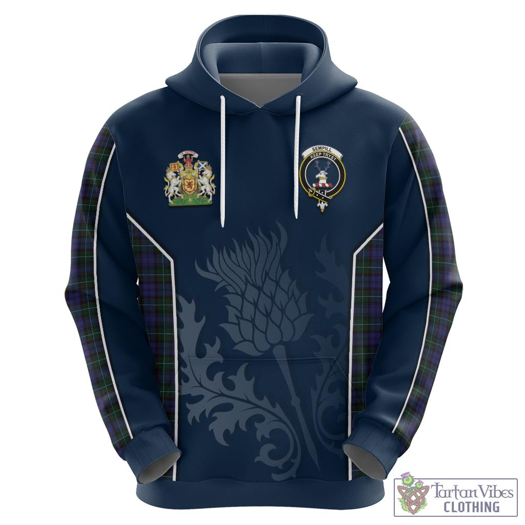 Tartan Vibes Clothing Sempill Tartan Hoodie with Family Crest and Scottish Thistle Vibes Sport Style